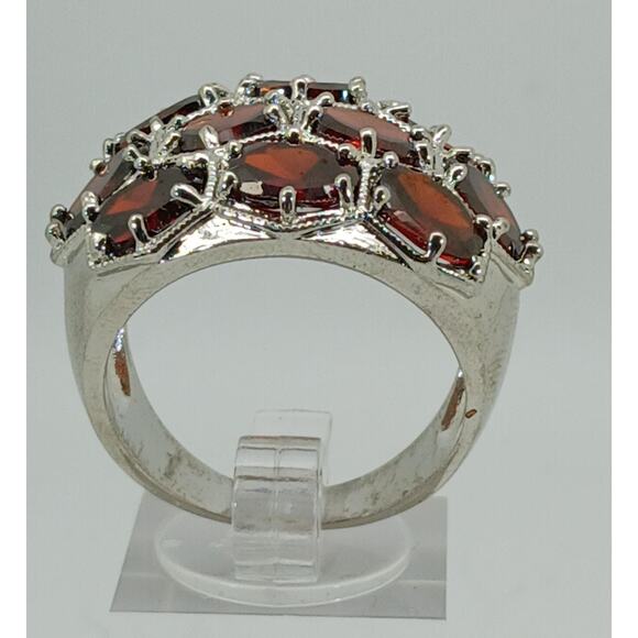 Vintage Ring Size 10.5 Silver Tone White Gold GP Red CZ Cocktail New-Old-Stock - Picture 1 of 10
